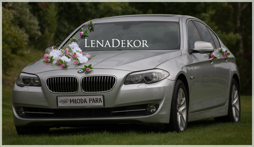 DAGA - biało-różowy zestaw do dekoracji samochodu ozdoba na auto do ślubu