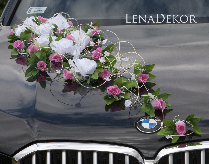 DAGA - biało-różowy zestaw do dekoracji samochodu ozdoba na auto do ślubu