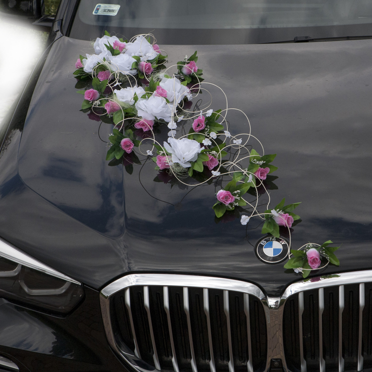 DAGA - biało-różowy zestaw do dekoracji samochodu ozdoba na auto do ślubu