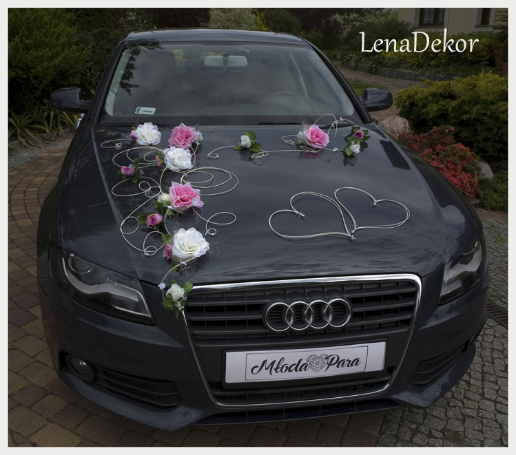 EMILA jasnoróżowa z kremem - dekoracja ślubna na auto