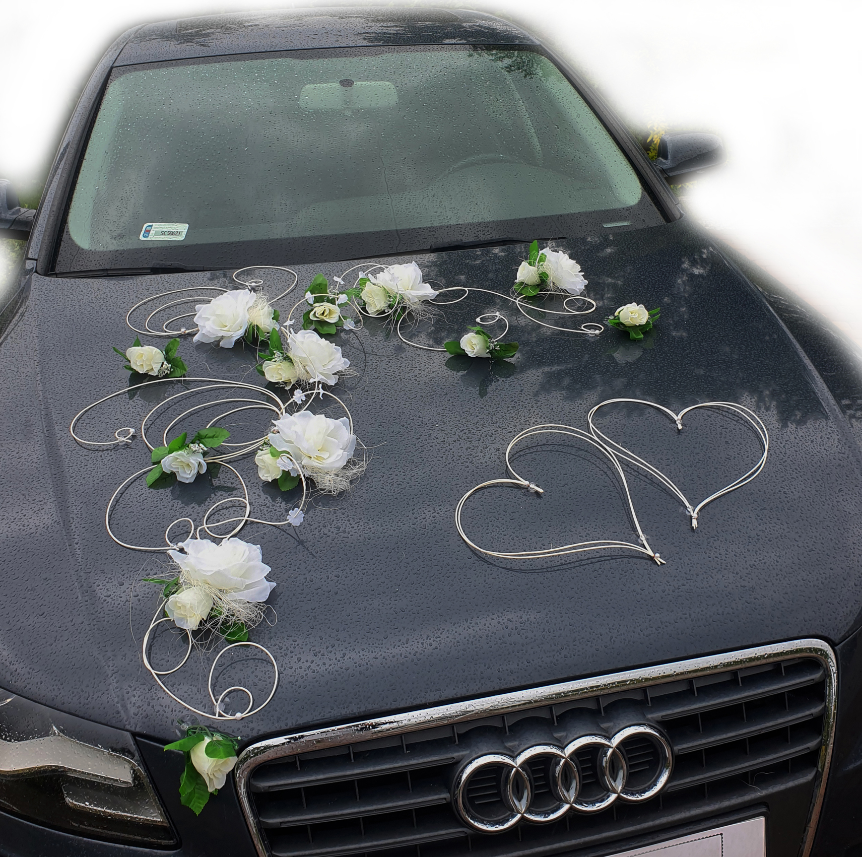 EMILA kremowa - dekoracja samochodu ślubnego wedding car decoration set