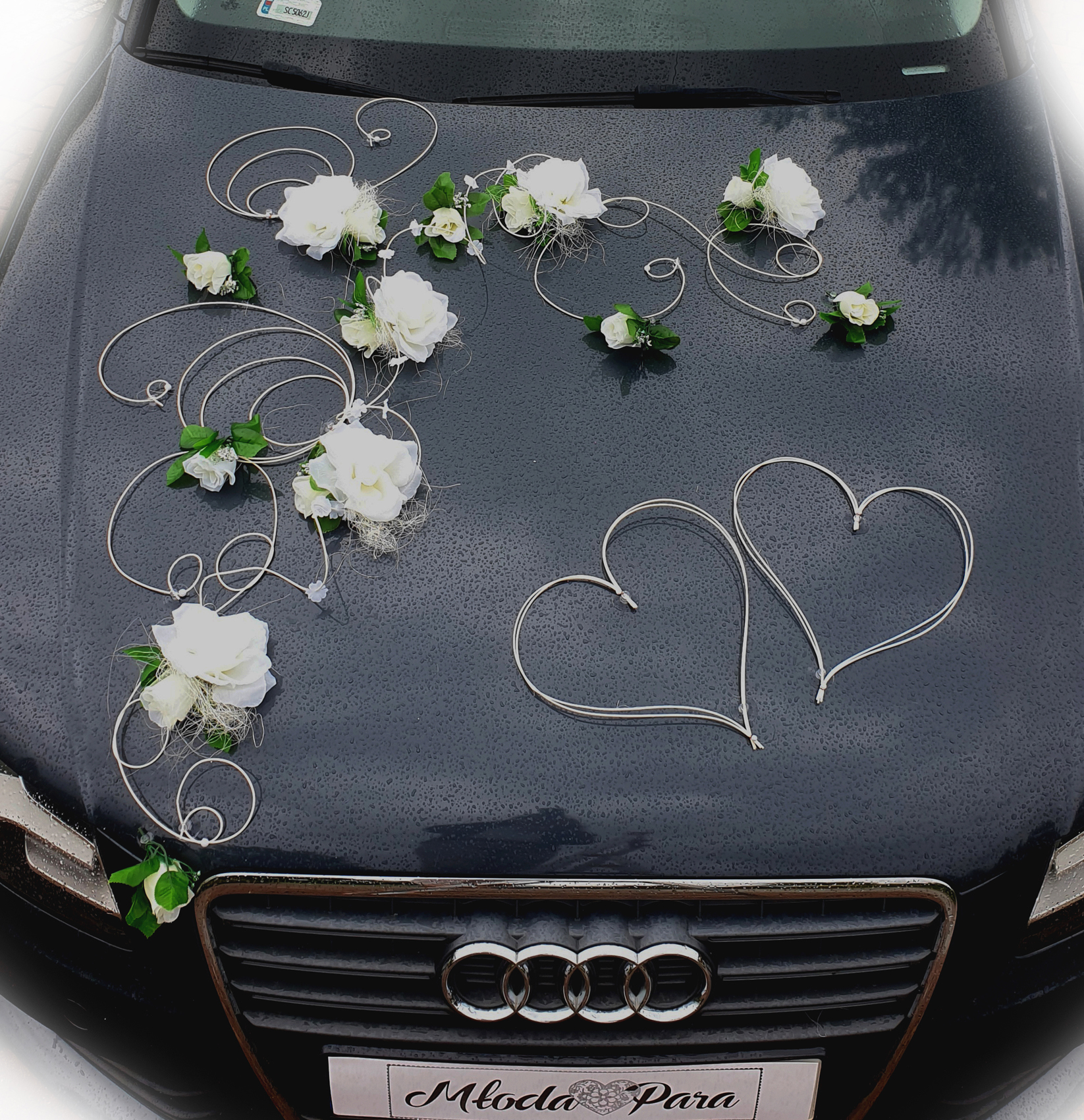 EMILA kremowa - dekoracja samochodu ślubnego wedding car decoration set