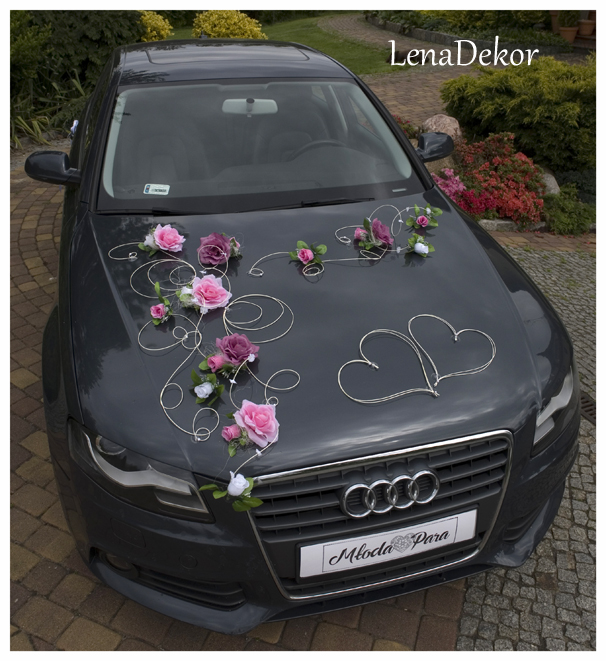 EMILA jasny róż z pudrowym  - ślubna ozdoba na samochód