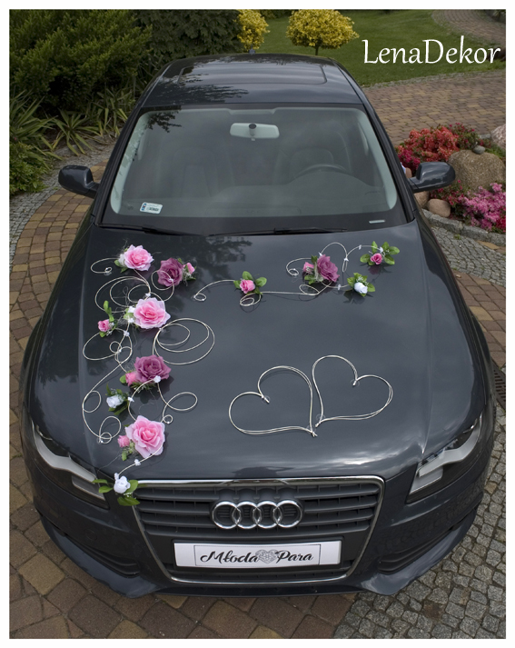 EMILA jasny róż z pudrowym  - ślubna ozdoba na samochód