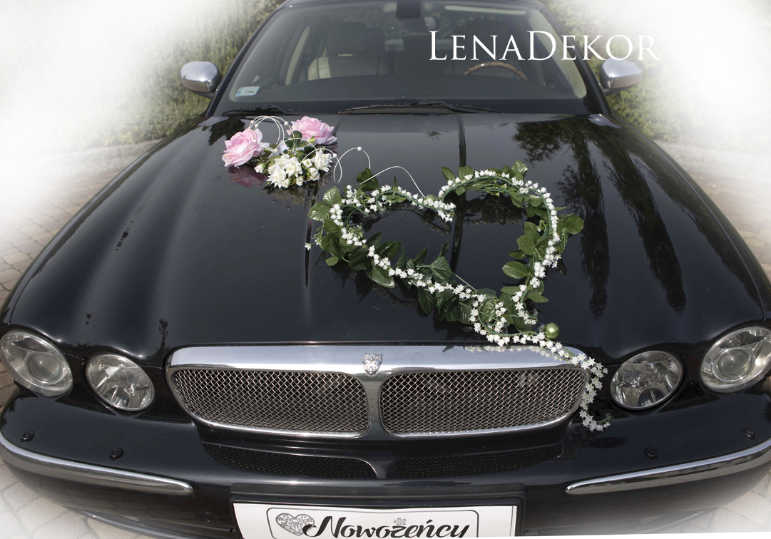 JAŚKA - kremowa dekoracja samochodu ślubnego wedding car decoration with artificial flowers