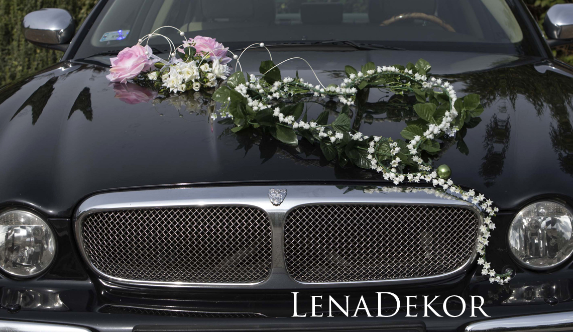 JAŚKA - kremowa dekoracja samochodu ślubnego wedding car decoration with artificial flowers