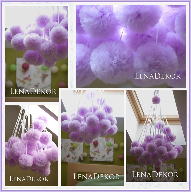 POMPONY TIULOWE lawenda - średnica 10 cm