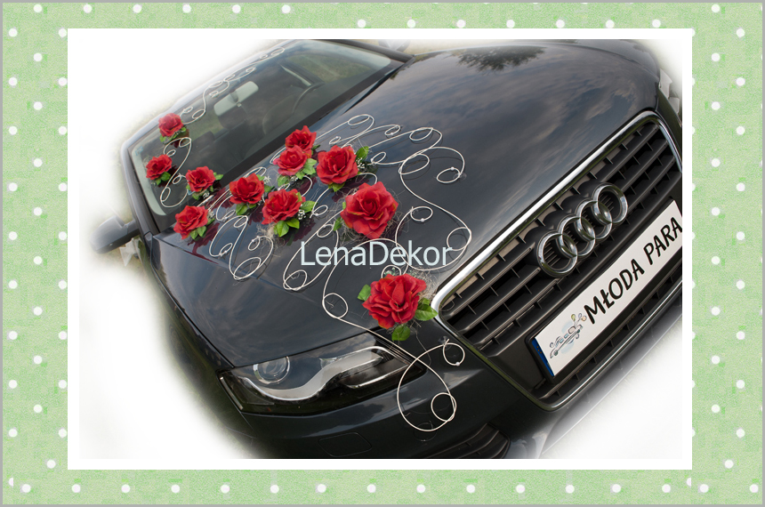Róże RETRO czerwone - wystrój ślubny samochodu