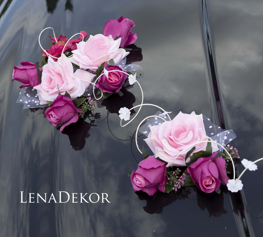 SYLWIA ozdoba ślubna SERCE na samochód seria DELUXE wedding car decoration with artificial flowers