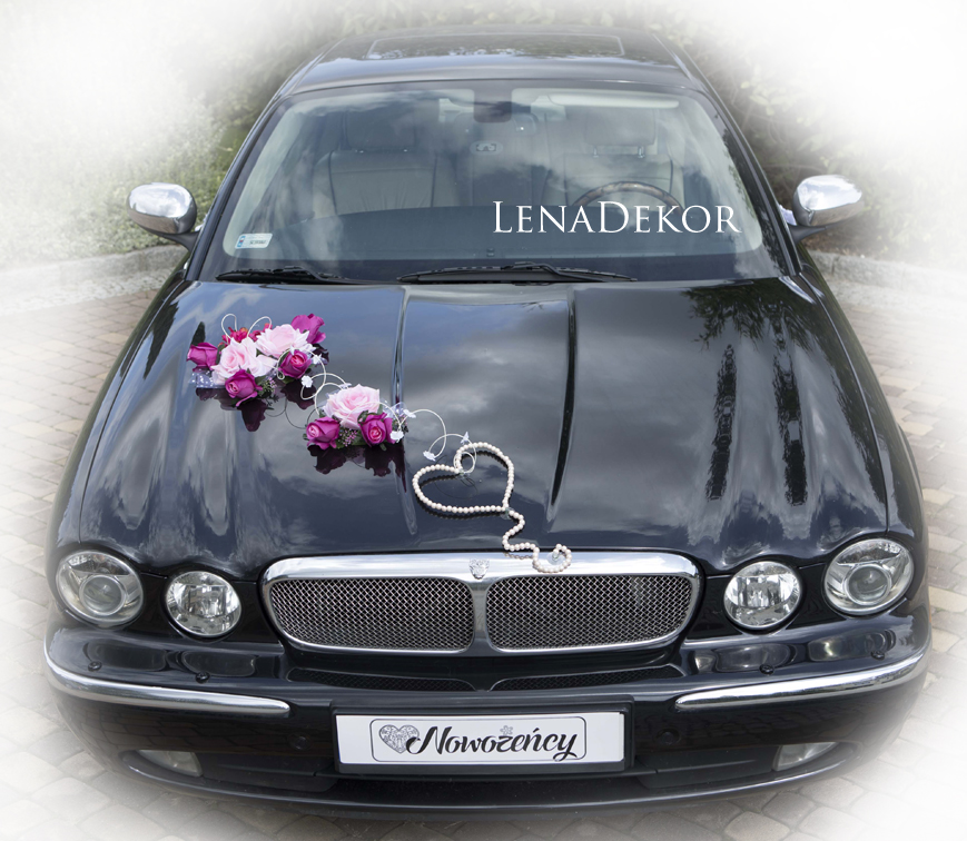 SYLWIA ozdoba ślubna SERCE na samochód seria DELUXE wedding car decoration with artificial flowers