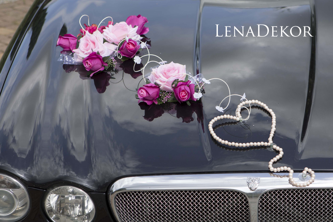 SYLWIA ozdoba ślubna SERCE na samochód seria DELUXE wedding car decoration with artificial flowers