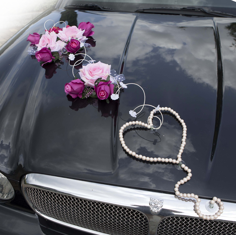 SYLWIA ozdoba ślubna SERCE na samochód seria DELUXE wedding car decoration with artificial flowers