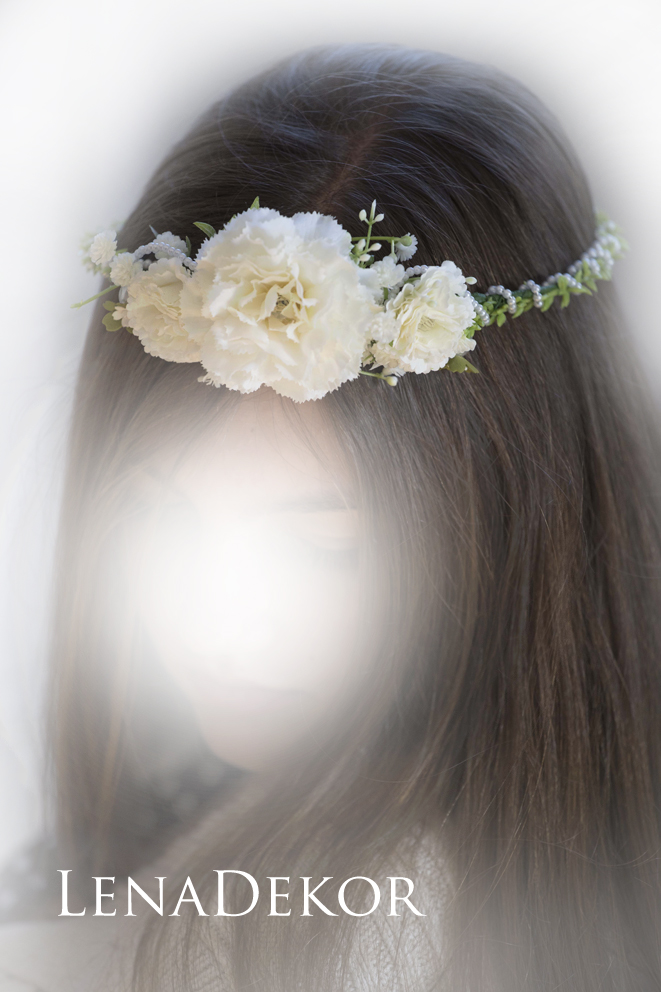 WIANEK opaska z kwiatów na głowę do ślubu do komunii KORONA wieczór panieński model D18