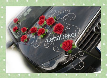 Róże RETRO czerwone - wystrój ślubny samochodu