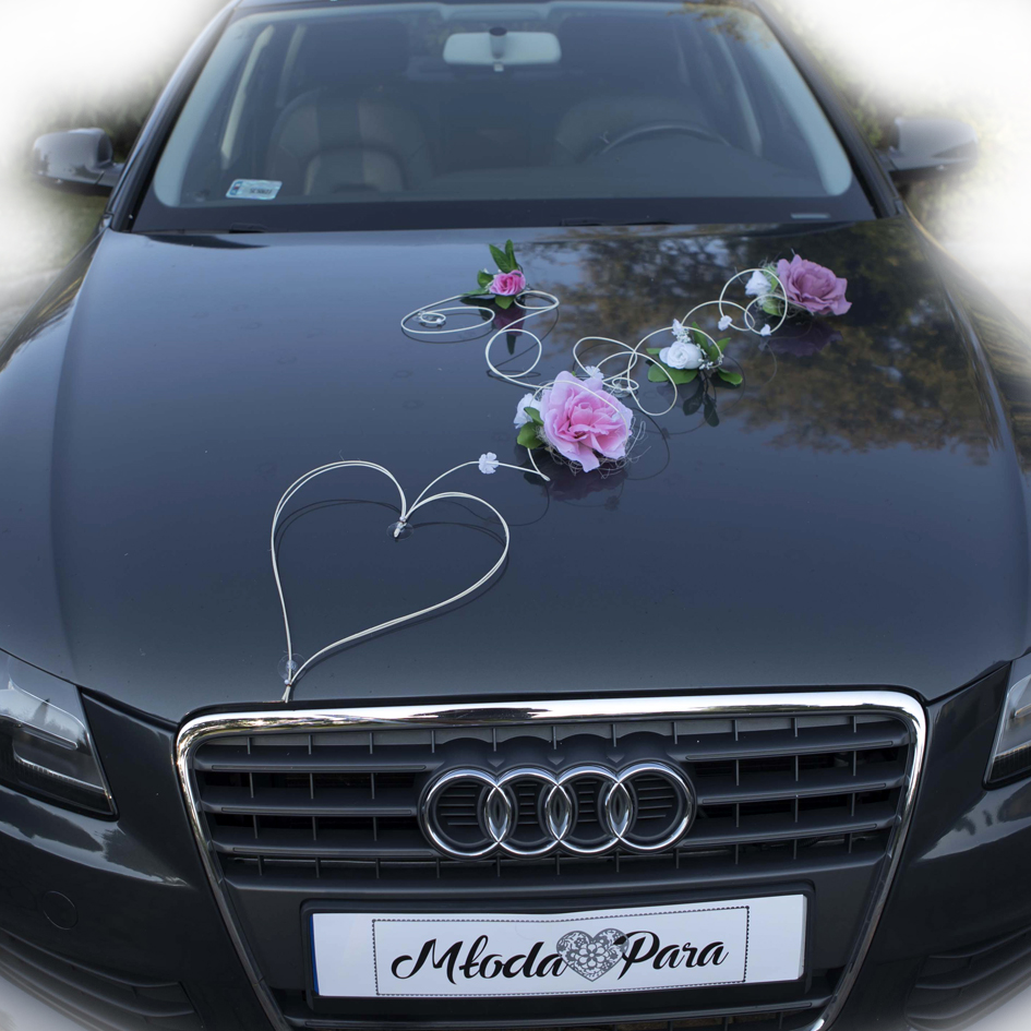 LILA róż i puder - zestaw do dekoracji samochodu ozdoba na auto do ślubu