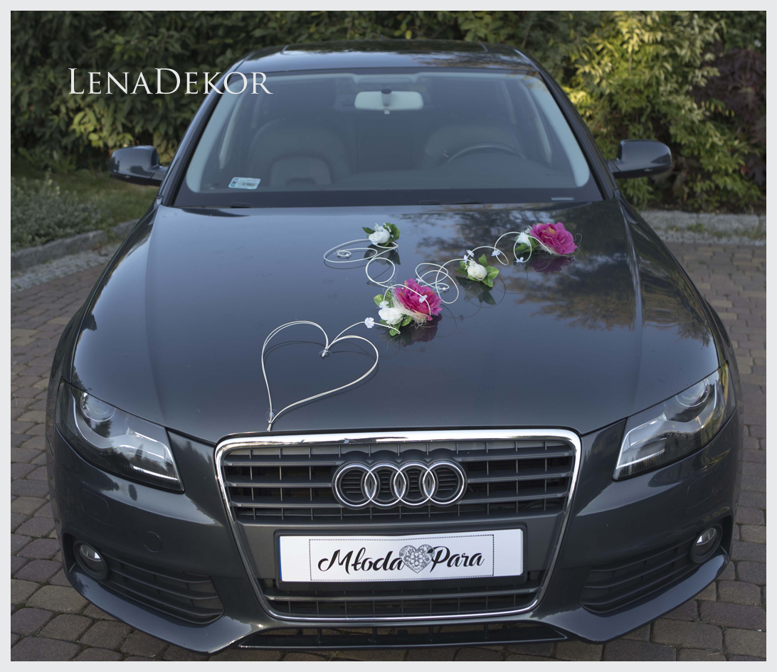 LILA ciemny róż z kremem - zestaw dekoracyjny na samochód do ślubu