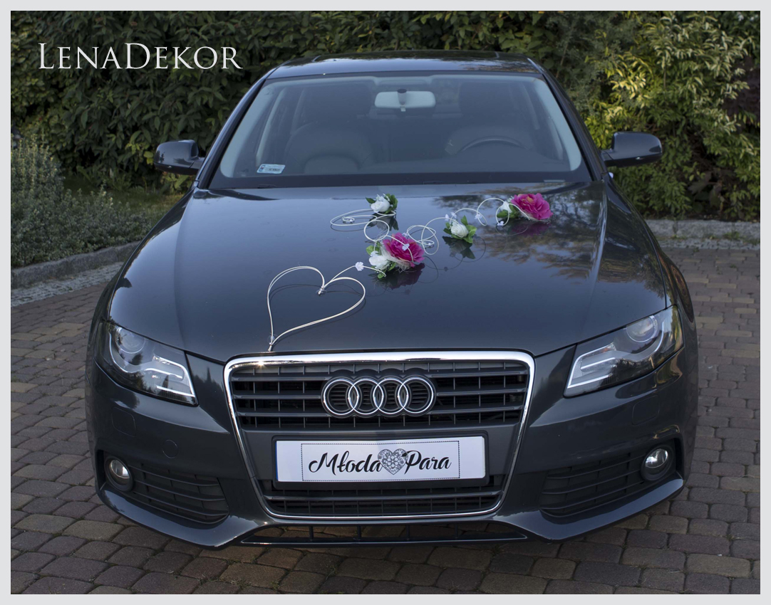 LILA ciemny róż z kremem - zestaw dekoracyjny na samochód do ślubu