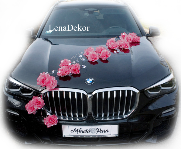 LORA dekoracja na samochód do ślubu CIEMNY RÓŻ