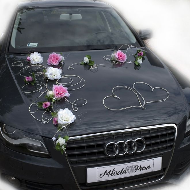 EMILA jasnoróżowa z kremem dekoracja ślubna na auto