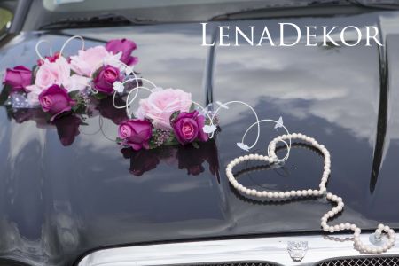 SYLWIA ozdoba ślubna SERCE na samochód seria DELUXE wedding car decoration with artificial flowers