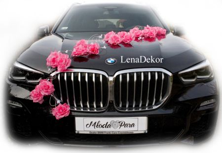 LORA dekoracja na samochód do ślubu CIEMNY RÓŻ