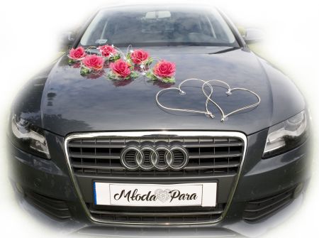 NINA komplet do dekoracji samochodu ślubnego CIEMNY RÓŻ