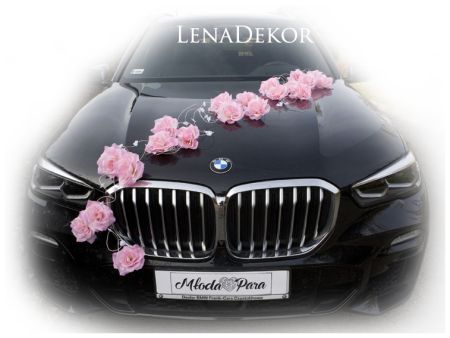 LORA dekoracja na samochód do ślubu JASNY RÓŻ