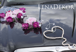 SYLWIA ozdoba ślubna SERCE na samochód seria DELUXE wedding car decoration with artificial flowers