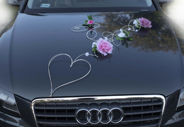 LILA róż i puder - zestaw do dekoracji samochodu ozdoba na auto do ślubu