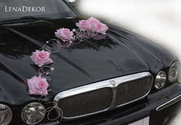 ANTOSIA - różowa dekoracja na samochód do ślubu seria DELUXE wedding car decoration with white artificial flowers